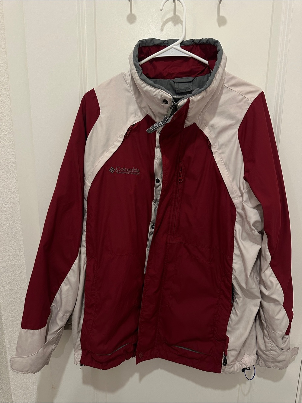 Columbia Interchange 3-in-1 Jacket Mens M Y2K Burgundy Gray Shell + Fleece